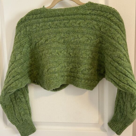 ZARA Cropped Cable Knit Sweater/Shrug– Olive Green (Size XS / EU S) - Picture 3 of 4